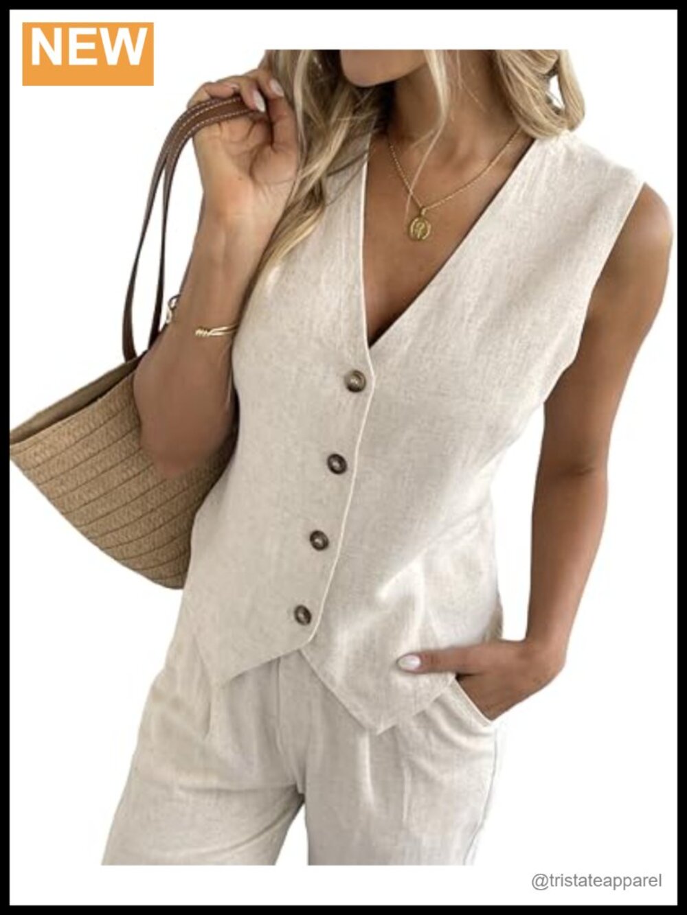 Linen Blend V-Neck Button Down Sleeveless Vest Waistcoat